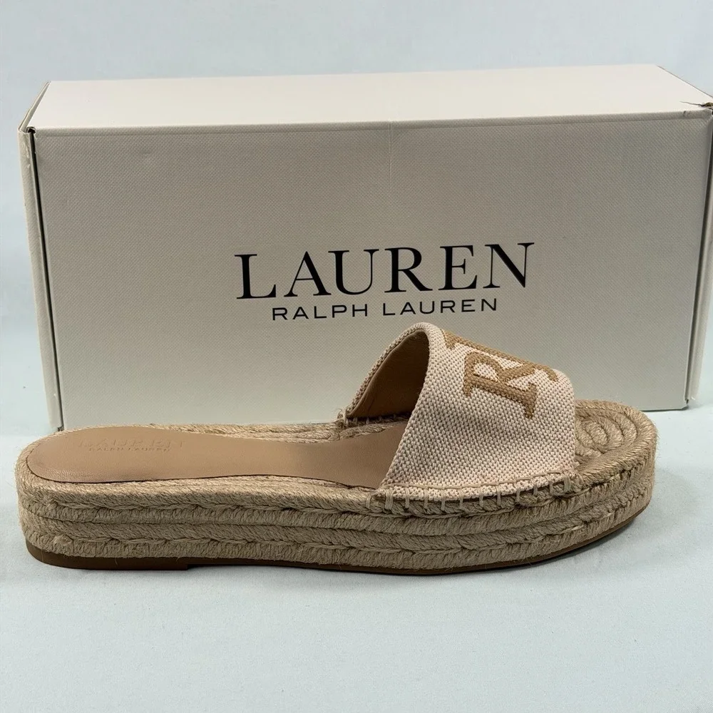 Lauren Ralph Lauren Size-8B Women's Polly Espadrille Flat Sandals Beige Denim